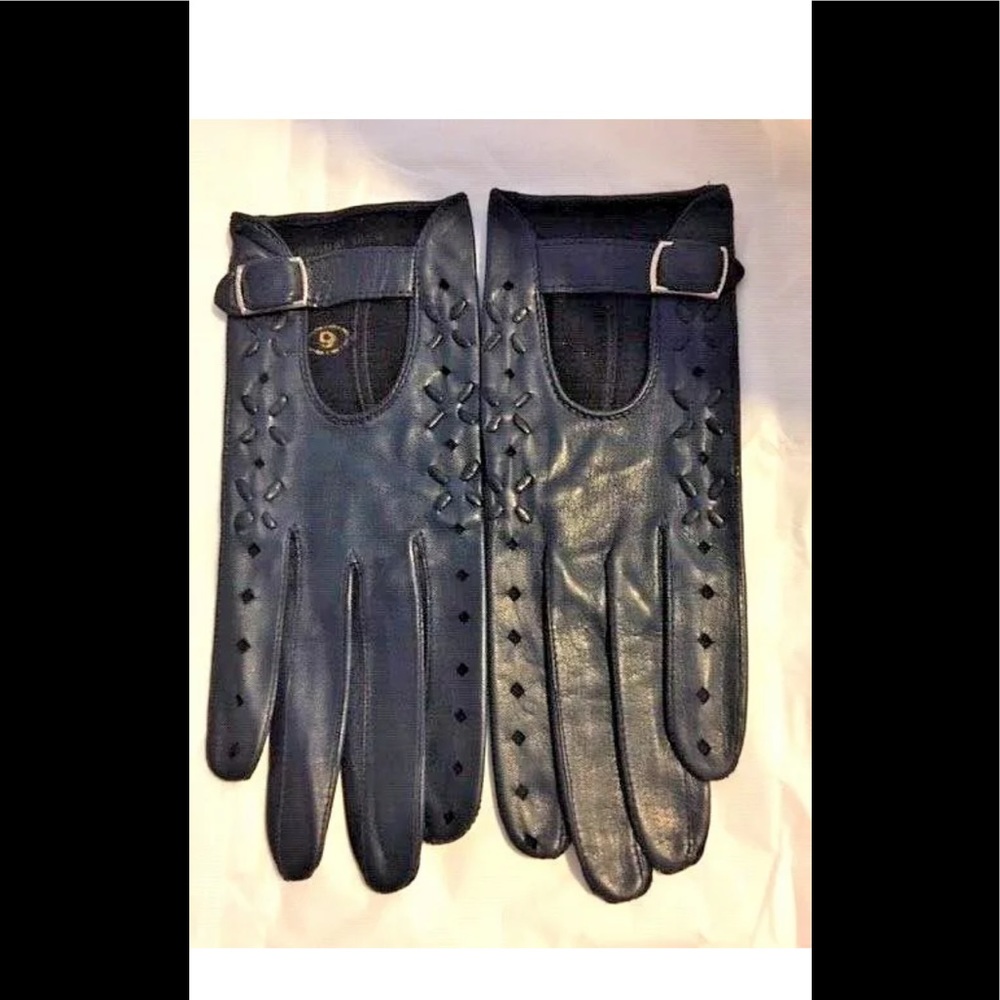 VTG GLOVES LEATHER NAVY DRIVING  6 MADE IN HUNGARY